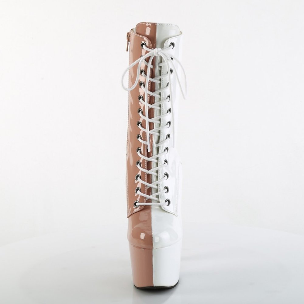 Platform Two Tone High Heel Lace Up Ankle Boots